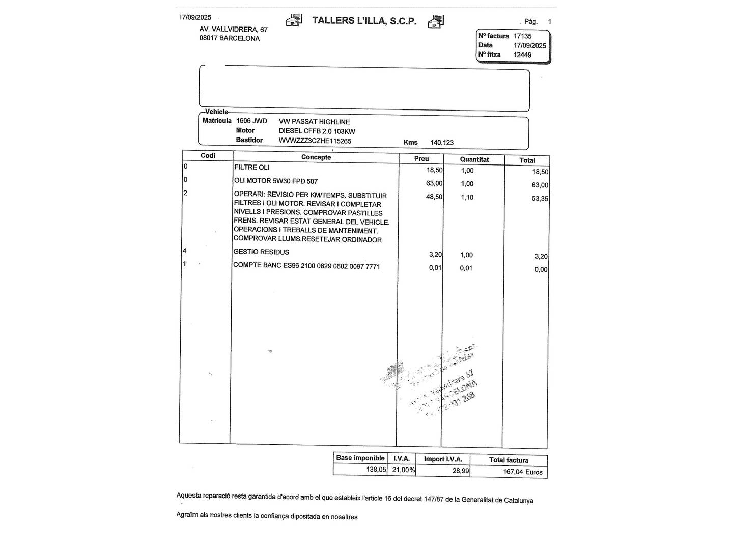 Foto del mantenimiento del Volkswagen Passat Volkswagen Passat Variant V2.0 TDI BMT (150 CV) DSG