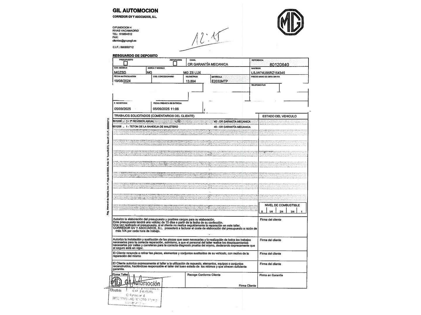 Foto del mantenimiento del MG ZS MG ZS 1.5 Luxury (106 CV)