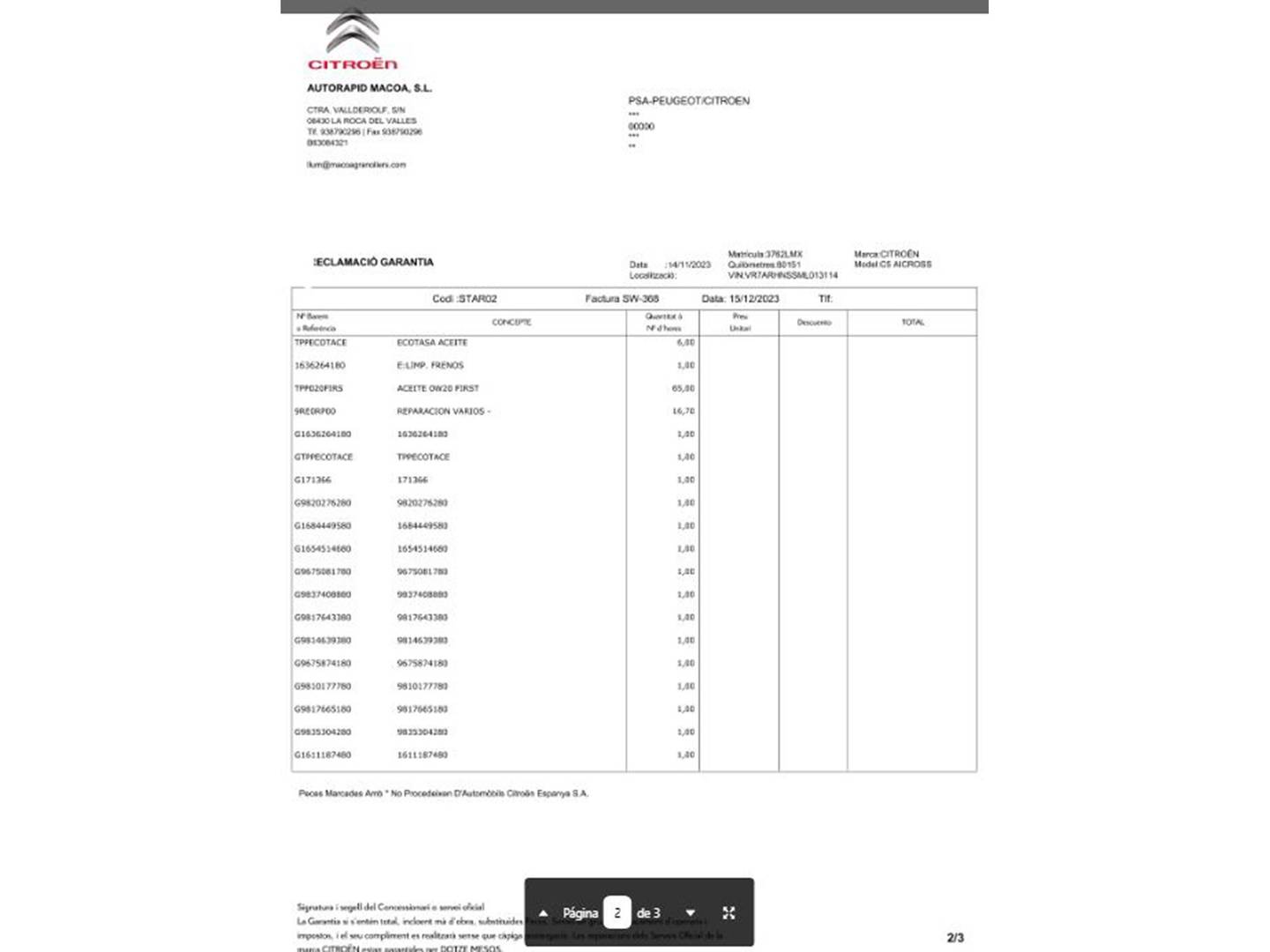 Foto del mantenimiento del Citroën C5 Aircross Citroën C5 Aircross PureTech 130 S&S Shine EAT8 (131 CV)