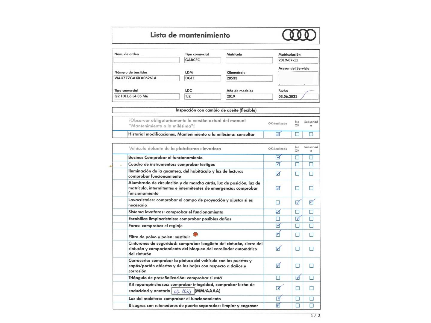 Foto del mantenimiento del Audi Q2 Audi Q2 design 30 TDI (116 CV)