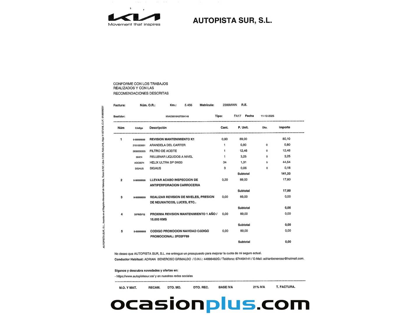 Foto del mantenimiento del KIA Stonic KIA Stonic 1.2 DPi Drive (79 CV)