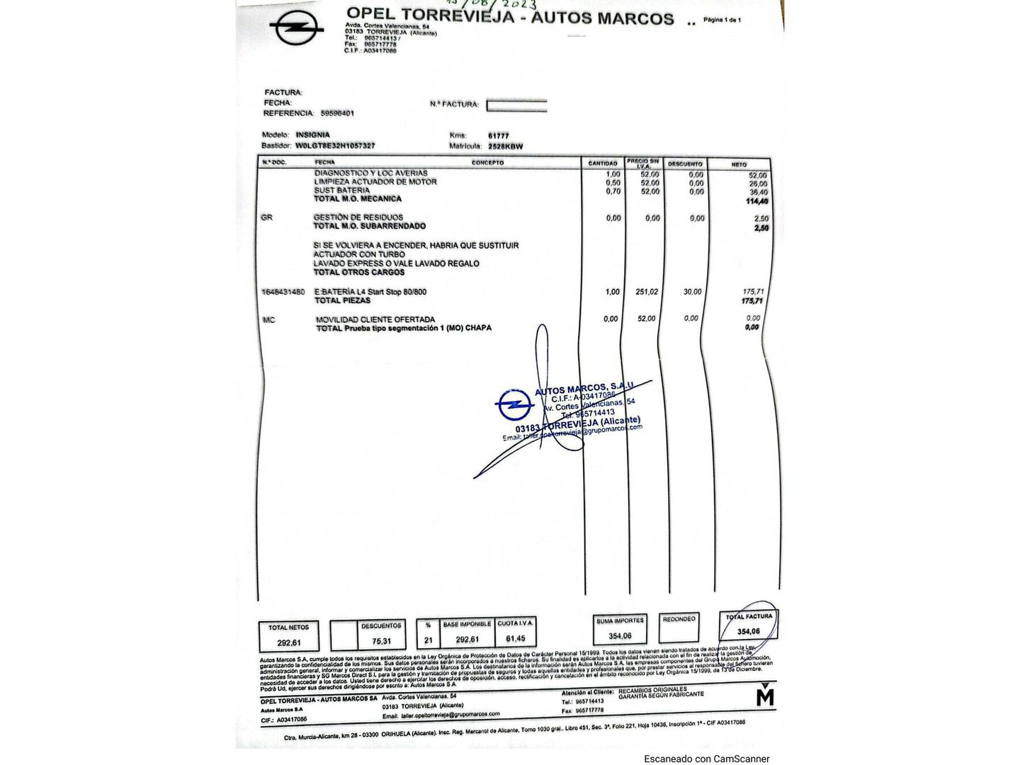 Foto del mantenimiento del Opel Insignia Opel Insignia Sports Tourer 1.6 CDTI S&S ecoFlex Excellence (136 CV)