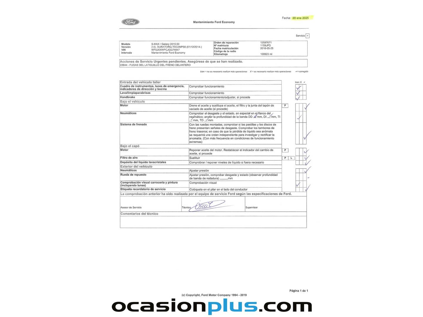 Foto del mantenimiento del Ford S-MAX Ford S-Max 2.0 TDCI Titanium PowerShift (150 CV) 7 Plazas