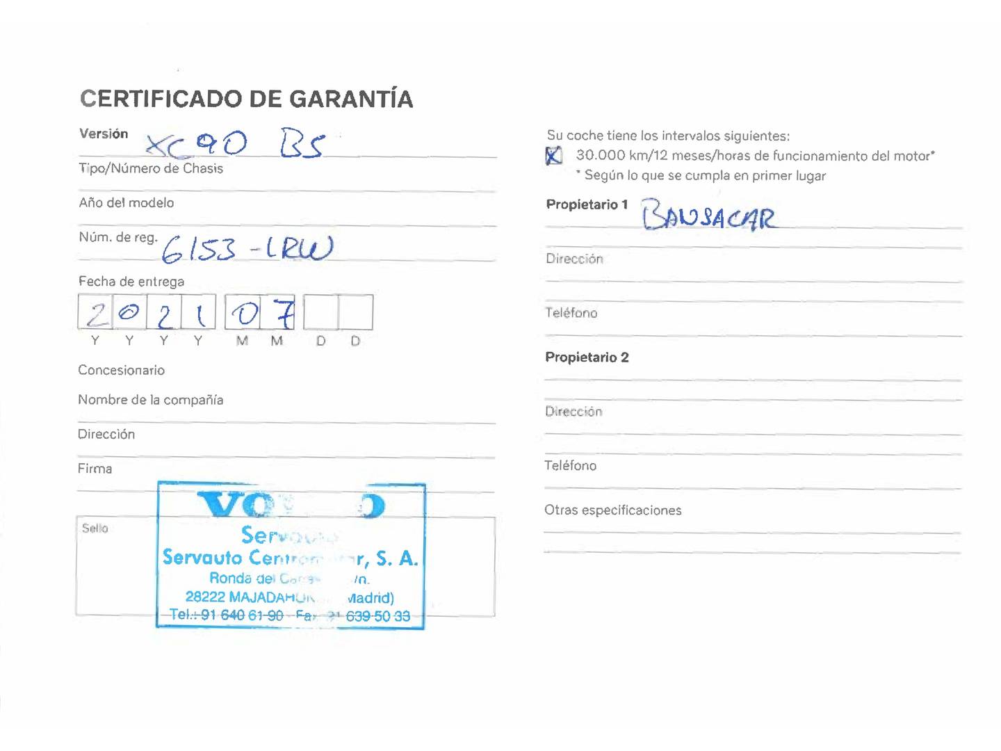 Foto del mantenimiento del Volvo XC90 Volvo XC90 B5 D Momentum Pro AWD Auto (235 CV)