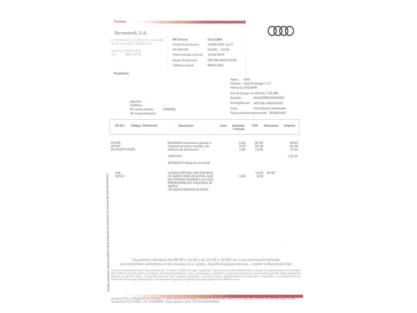 Foto del mantenimiento del Audi Q3 Audi Q3 design edition 1.4 TFSI ultra CoD (150 CV)