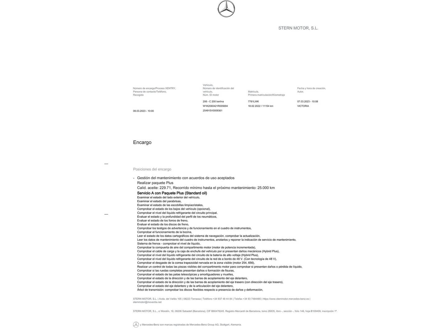 Foto del mantenimiento del Mercedes Clase C Mercedes Clase C 200 (204 CV) Pack AMG