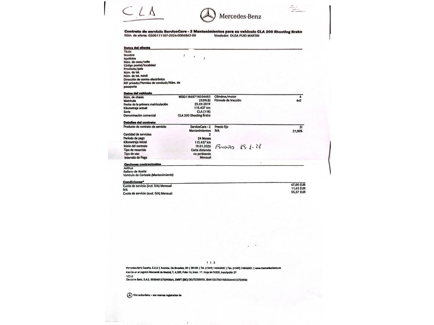 Foto del mantenimiento del Mercedes CLA Mercedes CLA Shooting Brake 200  (163 CV) PACK AMG