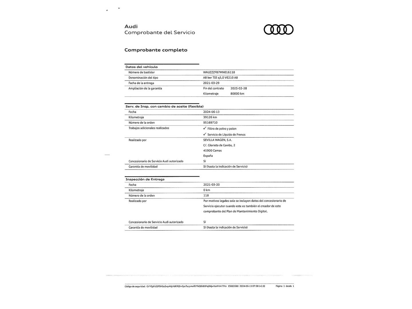 Foto del mantenimiento del Audi A8 Audi A8 50 TDI quattro (286 CV) tiptronic