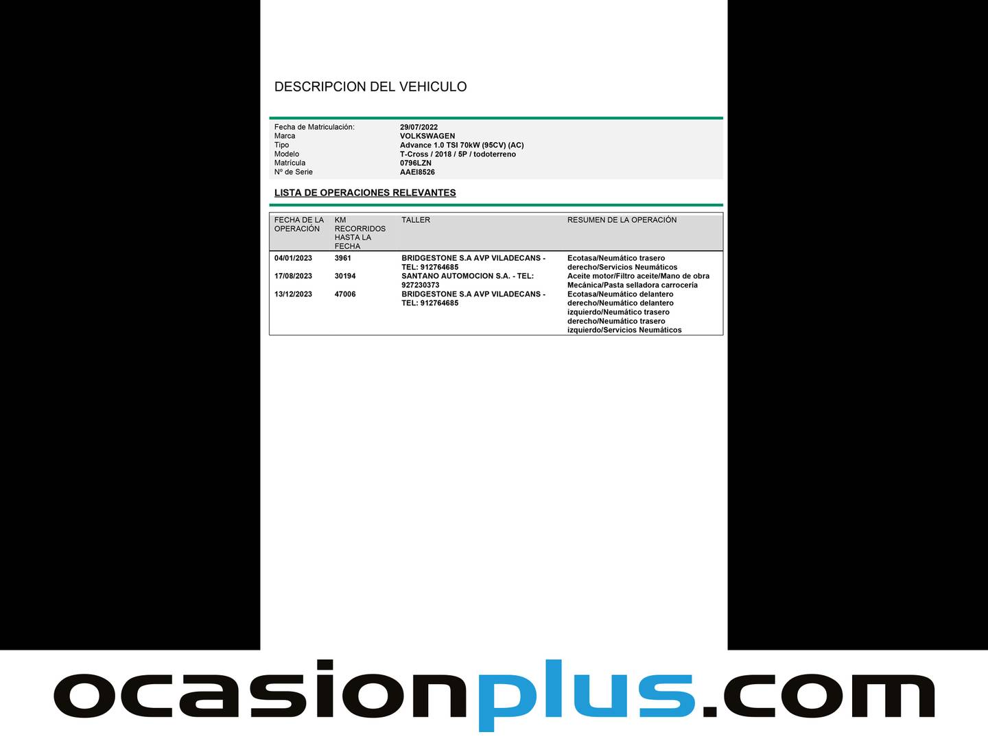 Foto del mantenimiento del Volkswagen T-Cross Volkswagen T-Cross Advance 1.0 TSI (95 CV)