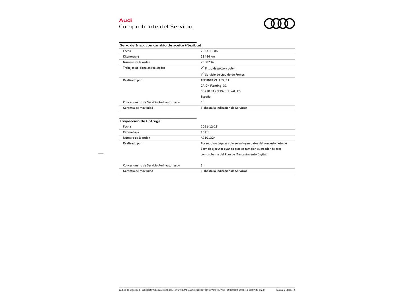 Foto del mantenimiento del Audi A1 Audi A1 Sportback S line 30 TFSI (110 CV)