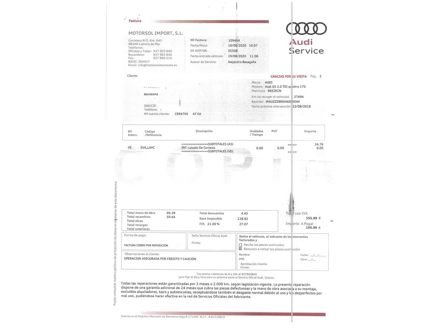 Foto del mantenimiento del Audi Q5 Audi Q5 Advanced edition 2.0 TDI clean diesel quattro (190 CV) S tronic