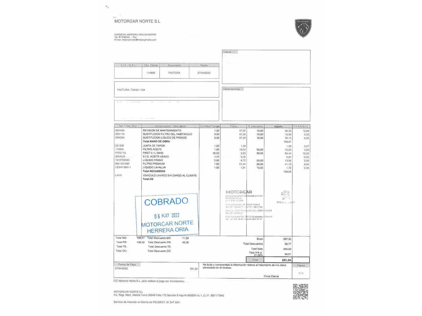 Foto del mantenimiento del Peugeot 5008 Peugeot 5008 PureTech 130 S&S Allure (130 CV) 7 Plazas