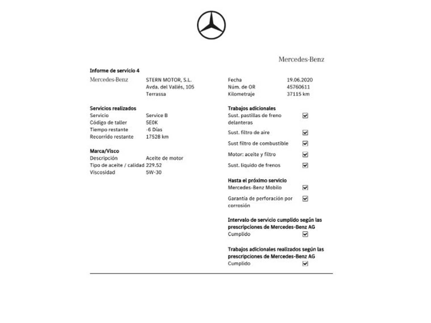 Foto del mantenimiento del Mercedes GLA Mercedes GLA GLA 220 d Style (177 CV)