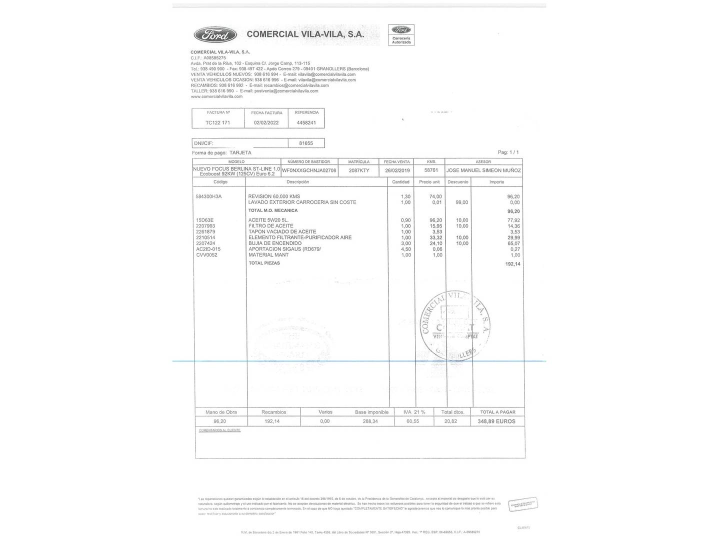 Foto del mantenimiento del Ford Focus Ford Focus 1.0 Ecoboost S&S ST-Line (125 CV)