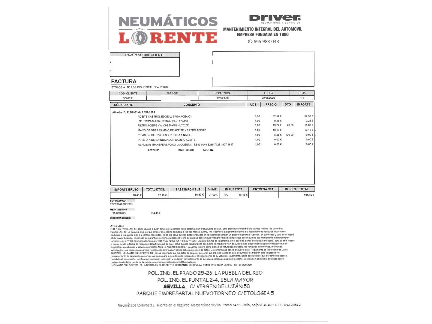 Foto del mantenimiento del Audi Q2 Audi Q2 Advanced 30 TDI (116 CV) S tronic