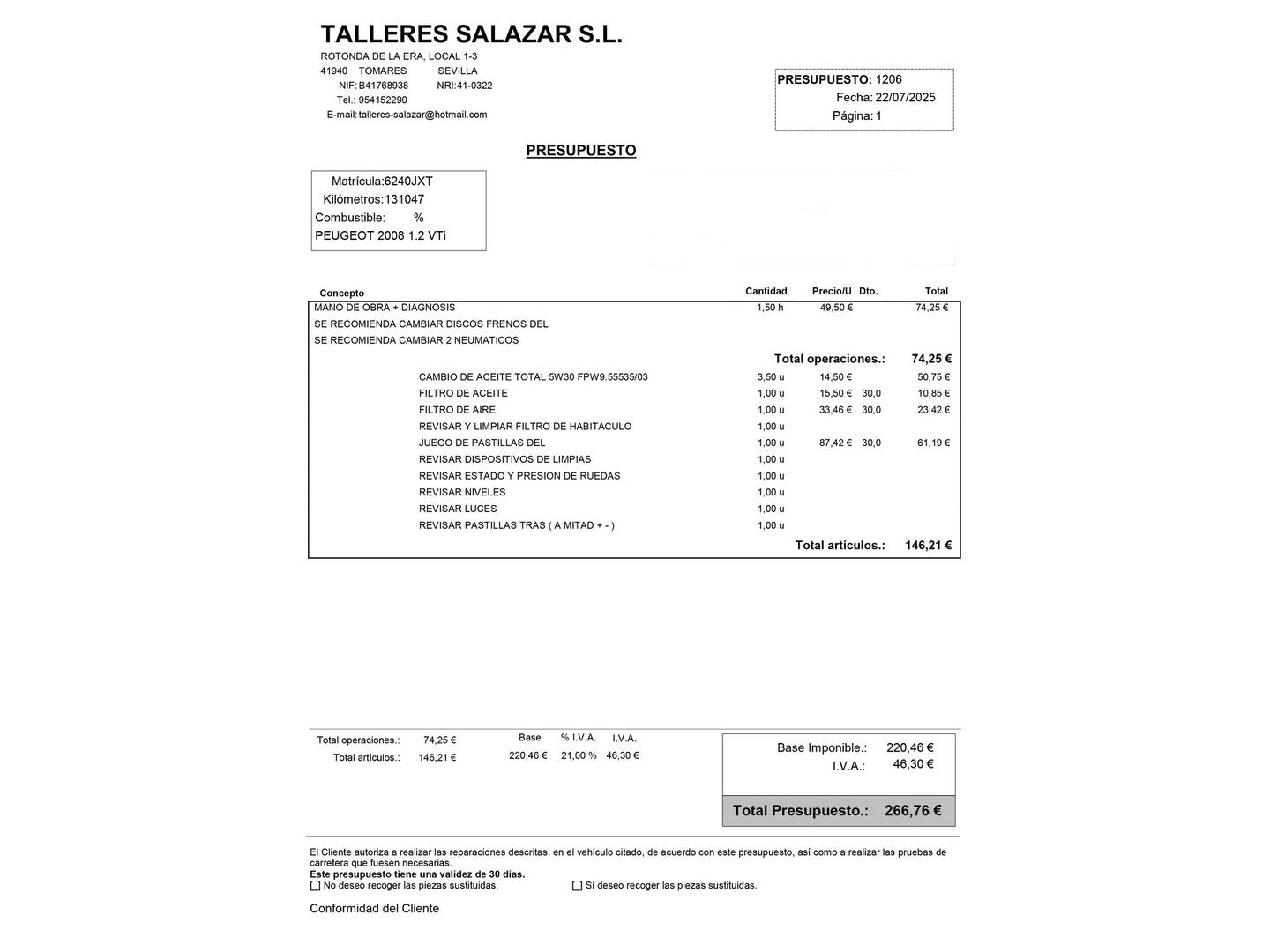 Foto del mantenimiento del Peugeot 2008 Peugeot 2008 PureTech 82 Style (82 CV)