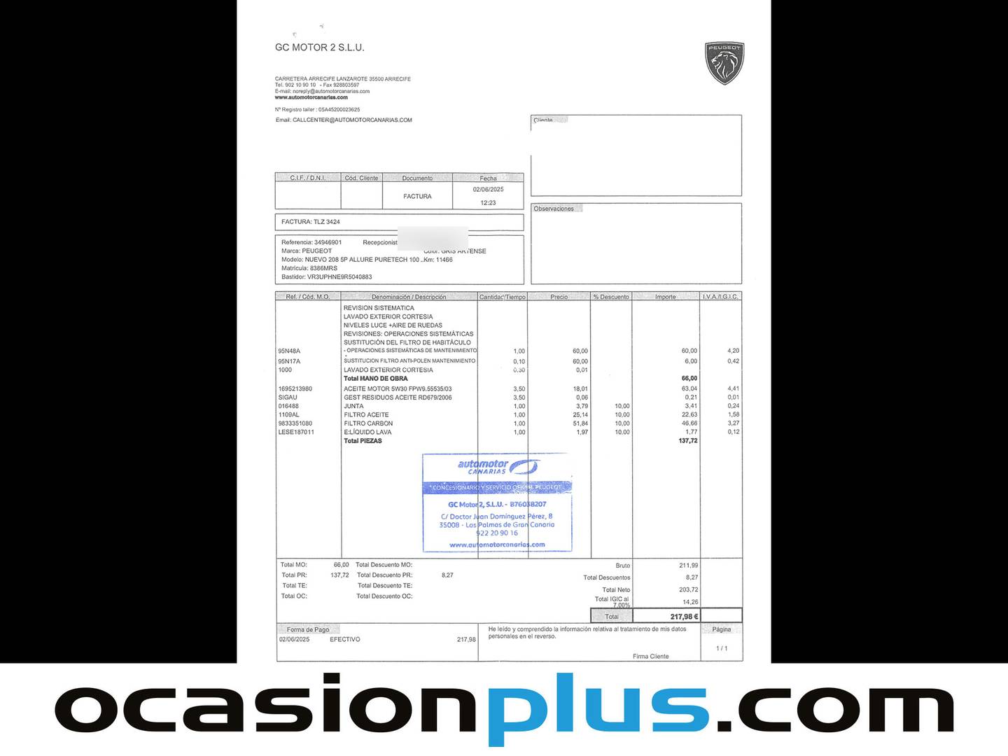 Foto del mantenimiento del Peugeot 208 Peugeot 208 PureTech 100 Allure (100 CV)