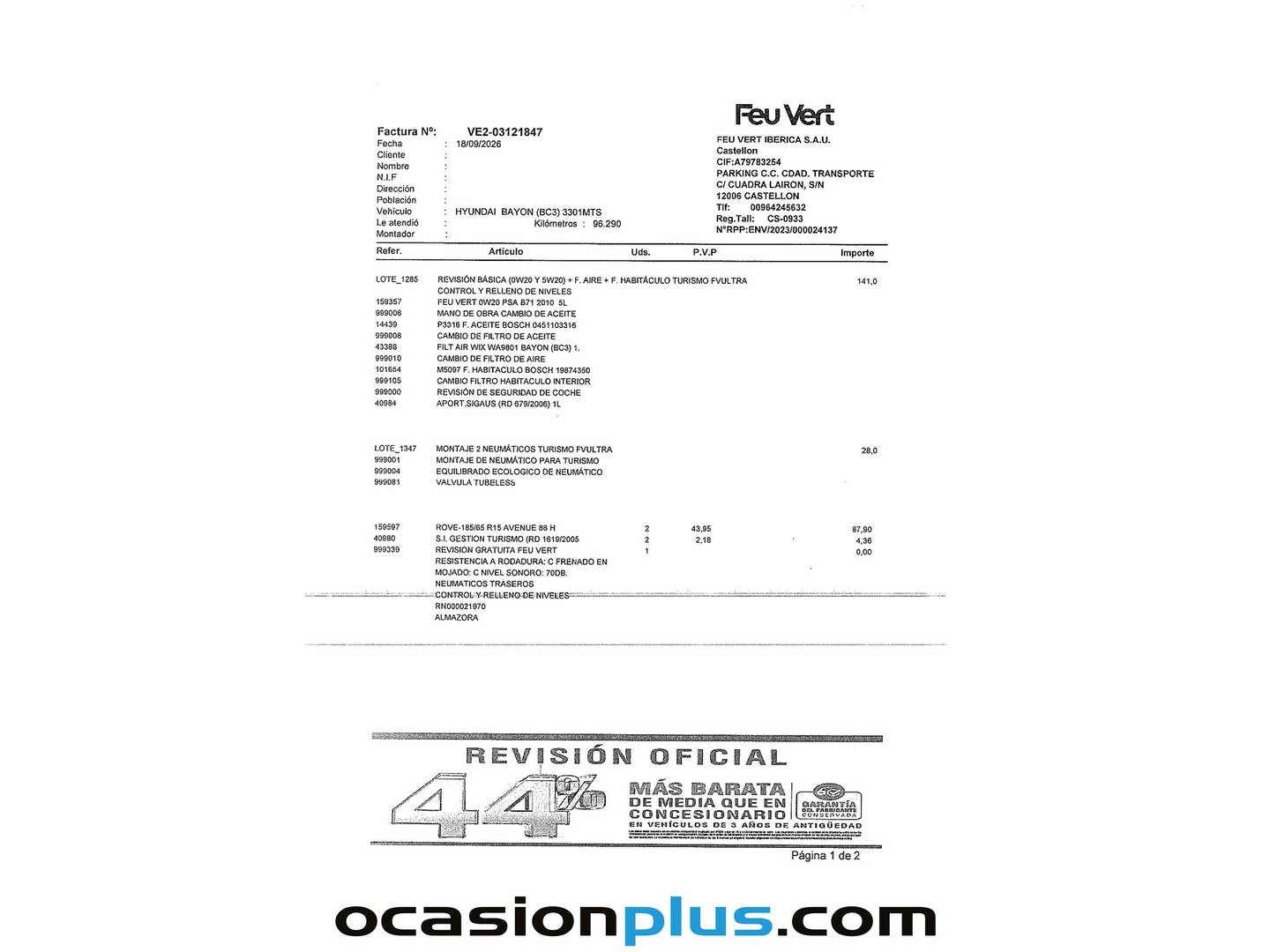 Foto del mantenimiento del Hyundai Bayon Hyundai Bayon 1.2 MPI Klass (79 CV)