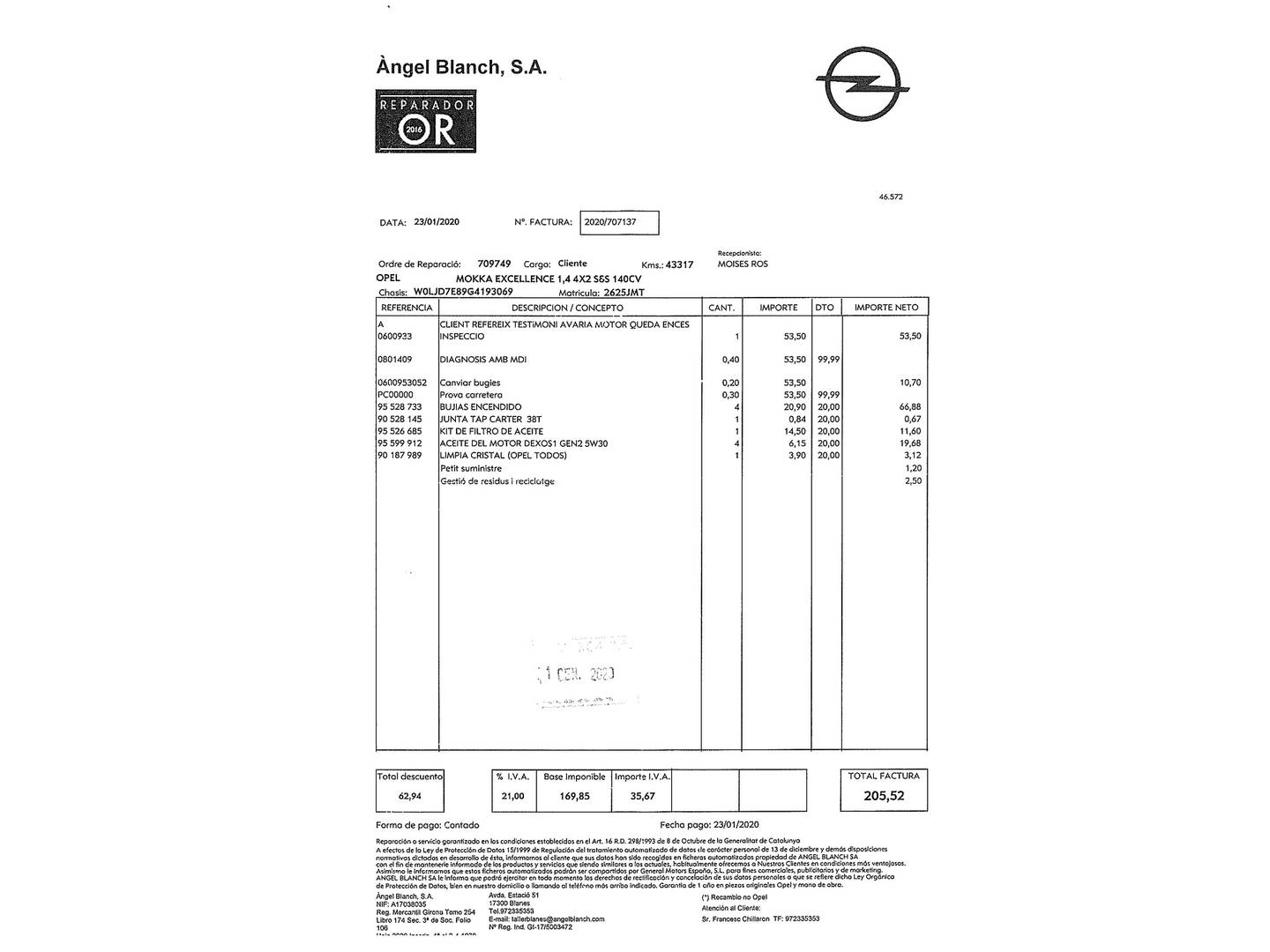 Foto del mantenimiento del Opel Mokka Opel Mokka Mokka 1.4 Turbo S&S Excellence 4x2 (140 CV)