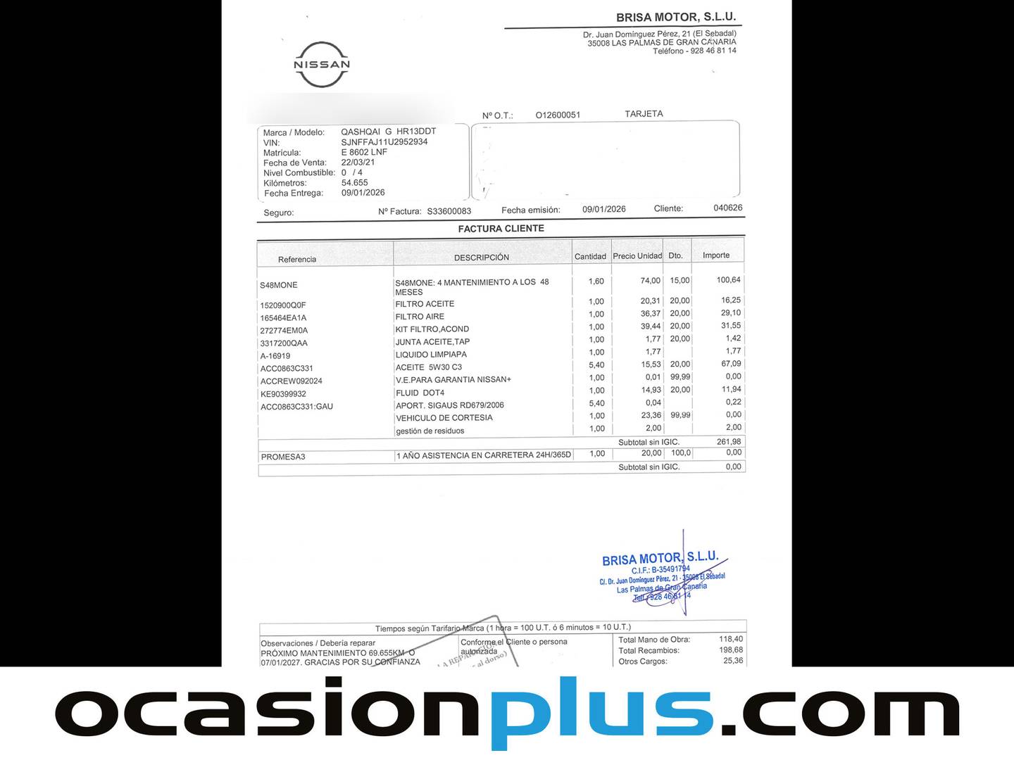 Foto del mantenimiento del Nissan QASHQAI Nissan Qashqai DIG-T 140 N-Connecta (140 CV)