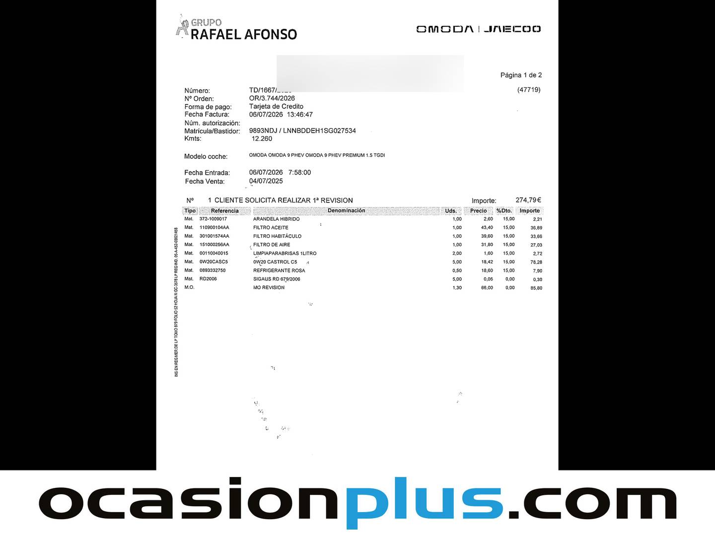Foto del mantenimiento del OMODA 9 OMODA 9 1.5 TGDI SHS Premium AWD (537 CV)