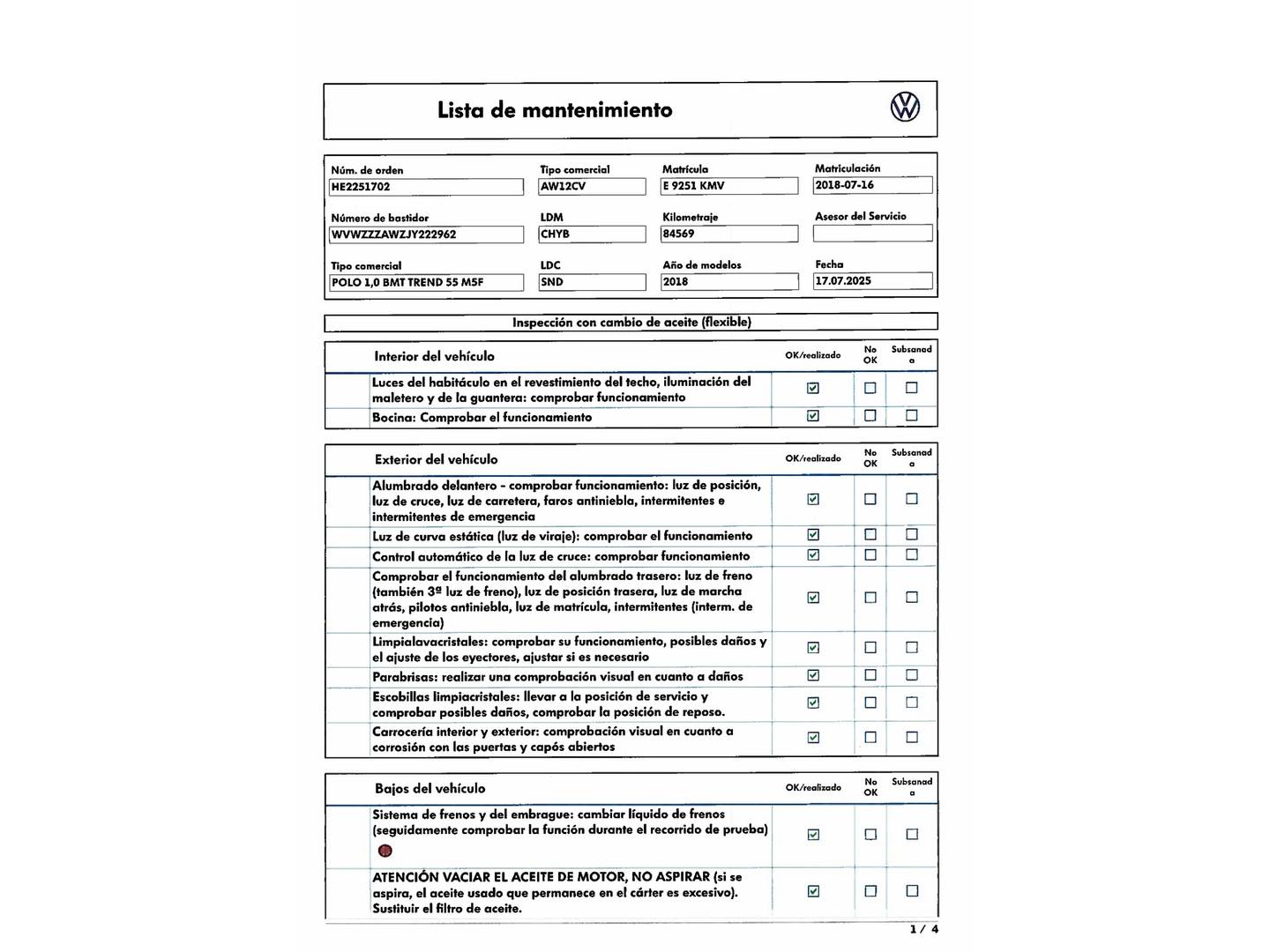 Foto del mantenimiento del Volkswagen Polo Volkswagen Polo Edition 1.0 (75 CV)