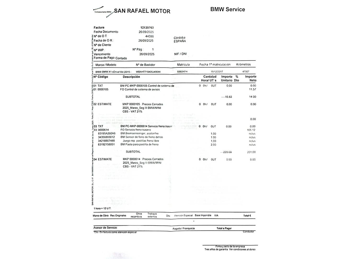 Foto del mantenimiento del BMW X1 BMW X1 sDrive18d (150 CV)