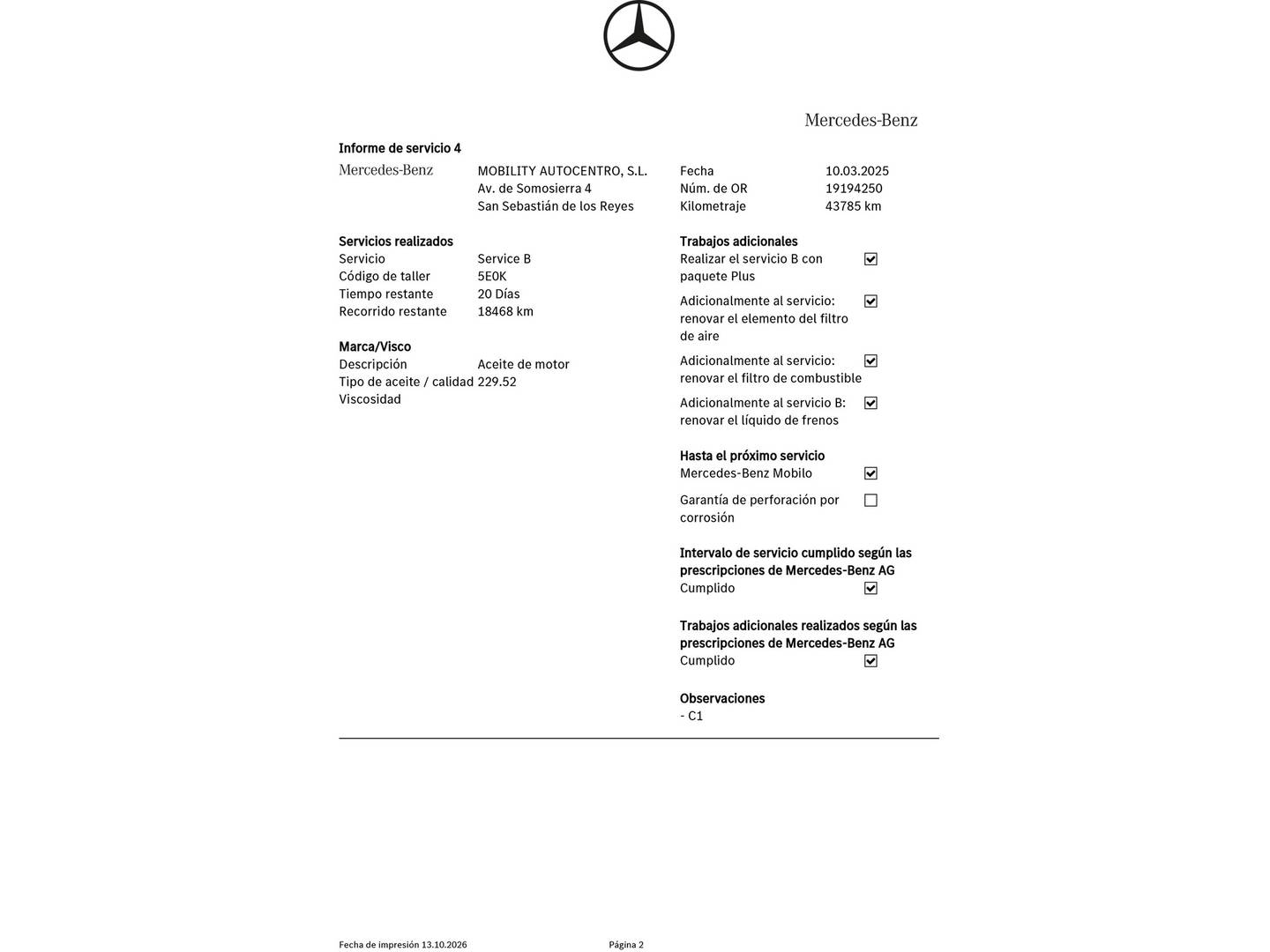 Foto del mantenimiento del Mercedes Clase A Mercedes Clase A 180 d (116 CV) Pack AMG