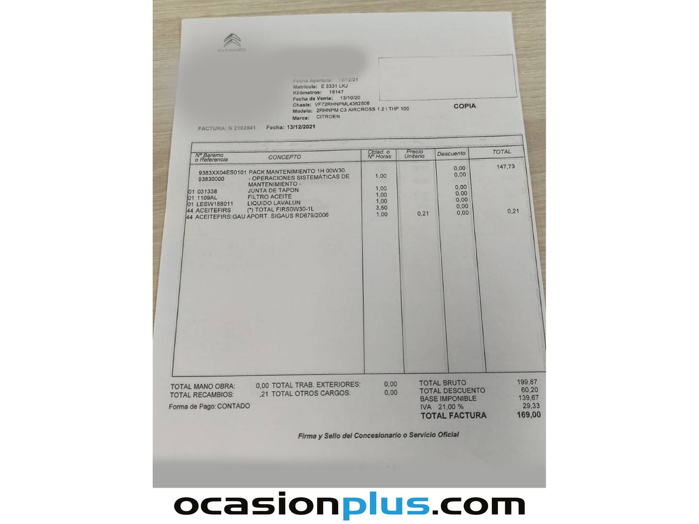 Foto del mantenimiento del Citroën C3 Aircross Citroën C3 Aircross PureTech 110 S&S C-Series (110 CV)