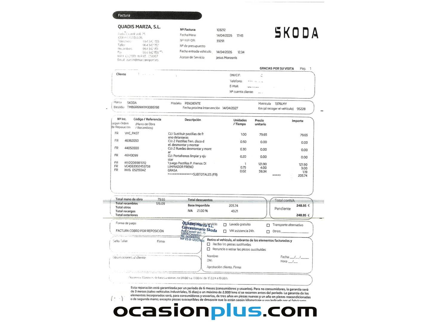 Foto del mantenimiento del Skoda Kamiq Skoda Kamiq 1.0 TSI Ambition DSG (110 CV)