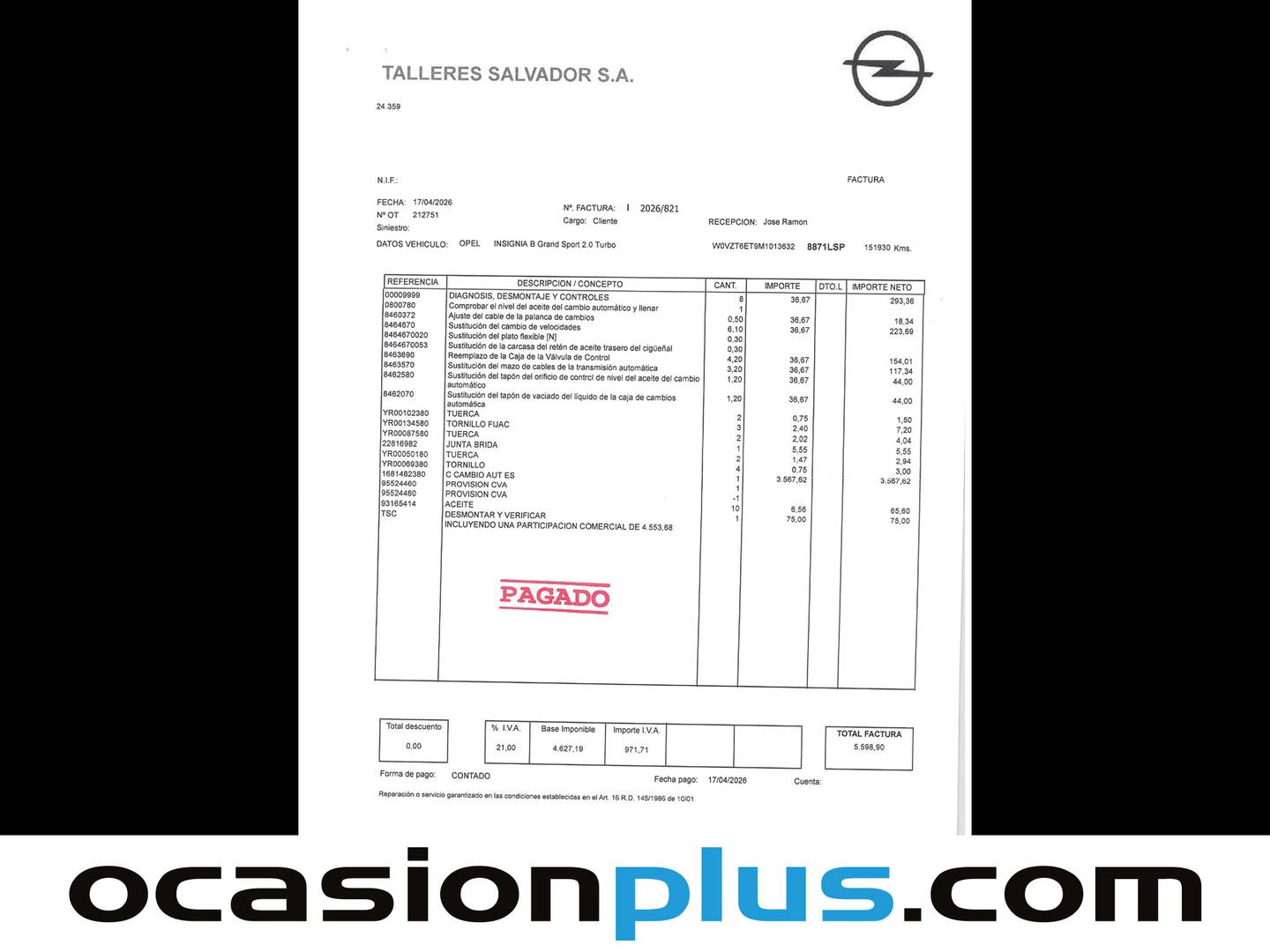 Foto del mantenimiento del Opel Insignia Opel Insignia 2.0T SHT Business Elegance AT9 (170 CV)