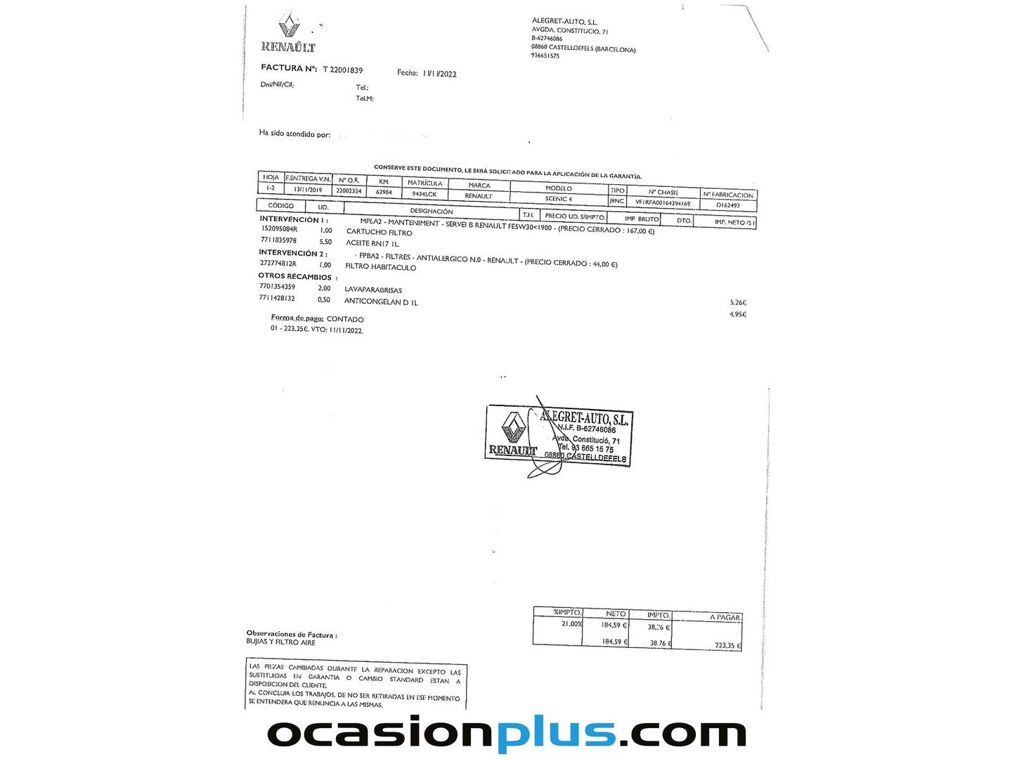 Foto del mantenimiento del Renault Scénic Renault Scenic Zen TCe (160 CV) GPF