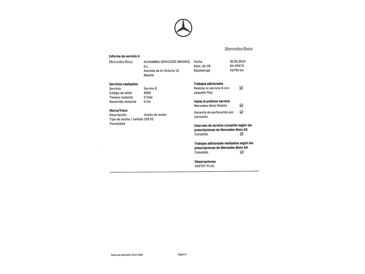 Foto del mantenimiento del Mercedes Clase A Mercedes Clase A 200 Sedán (163 CV) Pack AMG