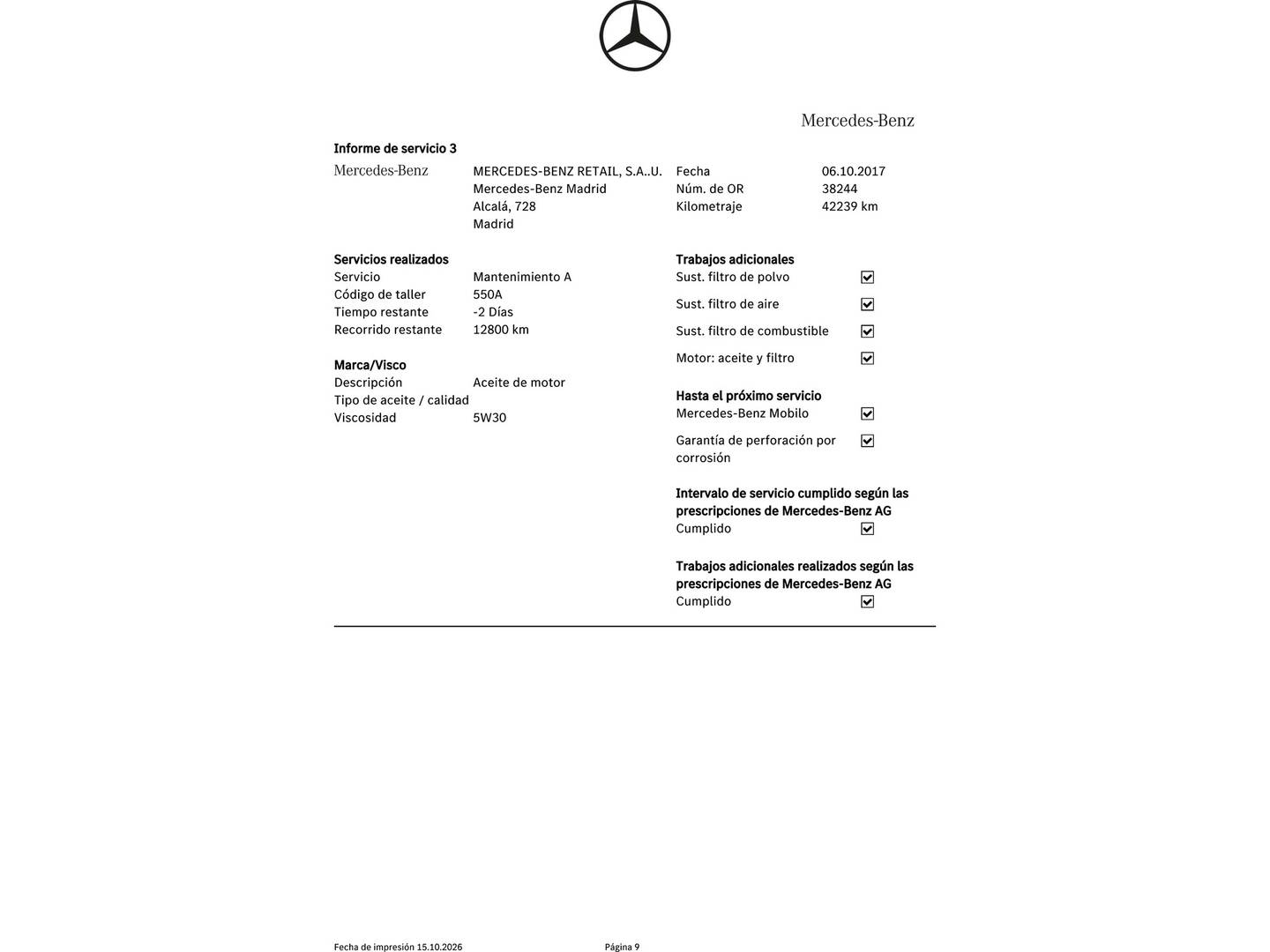 Foto del mantenimiento del Mercedes Clase C Mercedes Clase C 220 BlueTEC Avantgarde (170 CV)