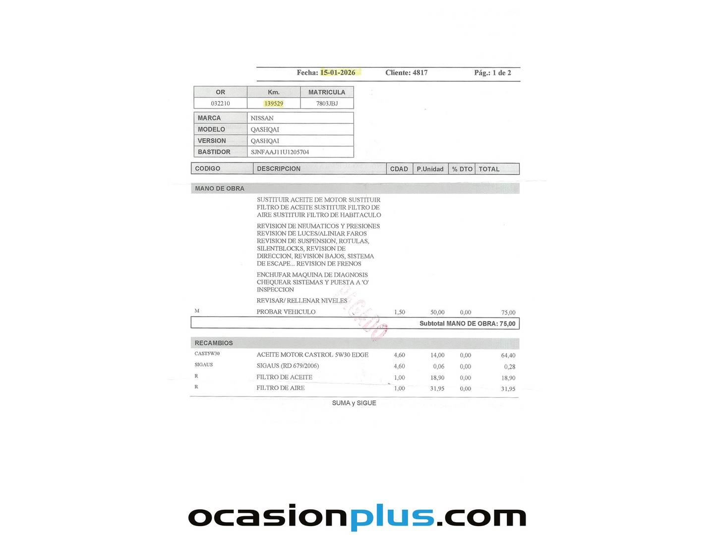 Foto del mantenimiento del Nissan QASHQAI Nissan Qashqai 1.5 dCi S&S 360 4x2 (110 CV)