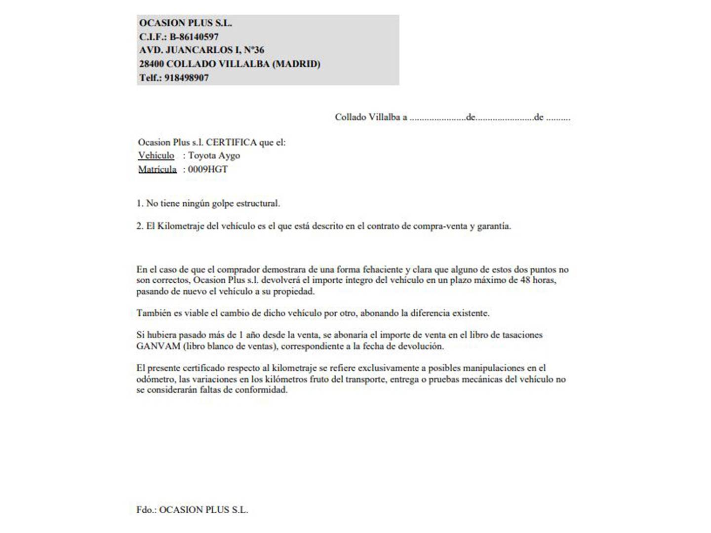Foto del certificado del Toyota Aygo Toyota Aygo 1.0 VVT-i Connect (68 CV)