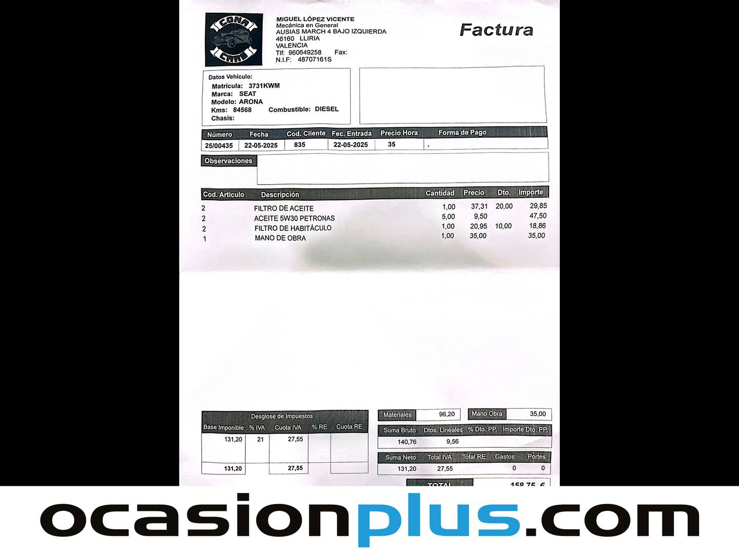 Foto del mantenimiento del Seat Arona Seat Arona 1.6 TDI Ecomotive Style (95 CV)