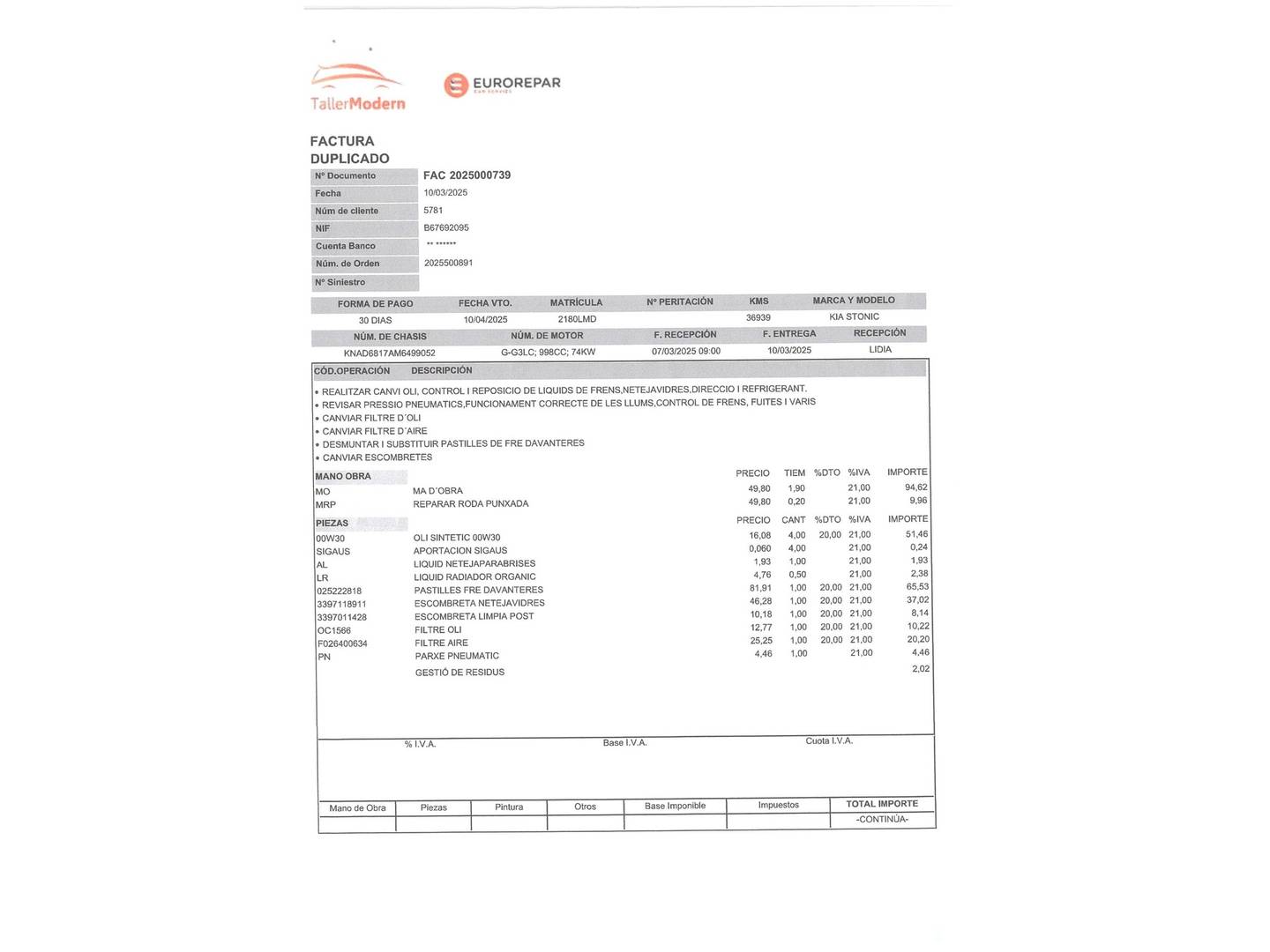 Foto del mantenimiento del KIA Stonic Kia Stonic 1.0 T-GDi MHEV Drive iMT (120 CV)
