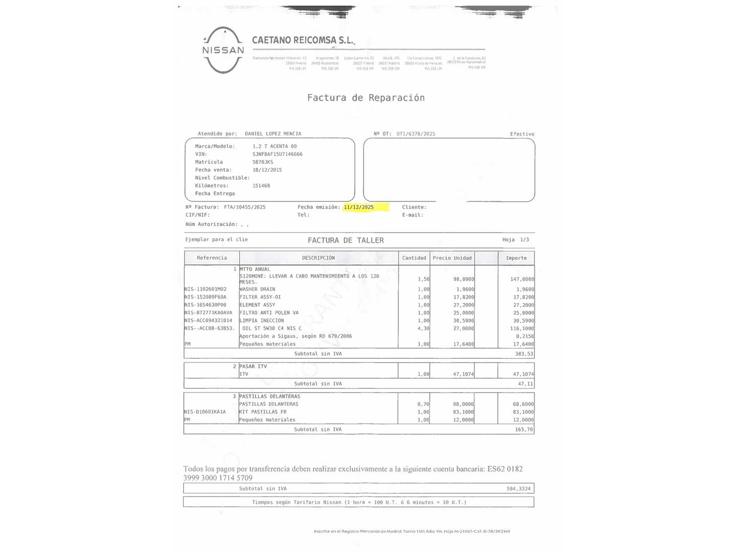Foto del mantenimiento del Nissan JUKE Nissan Juke 1.6 N-Connecta 4x2 XTronic (117 CV)
