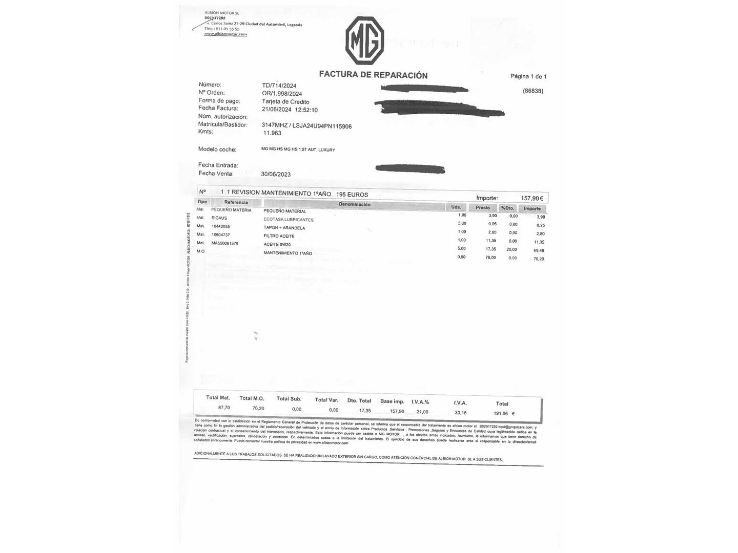 Foto del mantenimiento del MG HS MG HS 1.5 Turbo GDI Luxury DCT (162 CV)