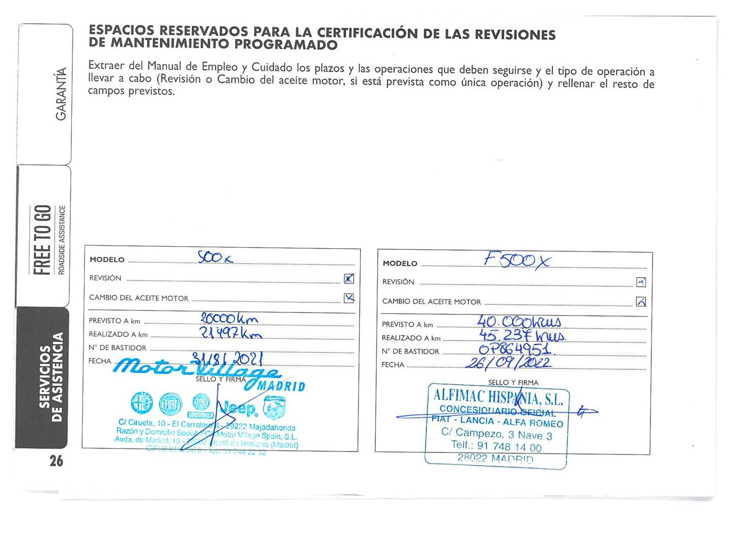 Foto del mantenimiento del Fiat 500X Fiat 500X 1.3 MultiJet City Cross 4x2 (95 CV)