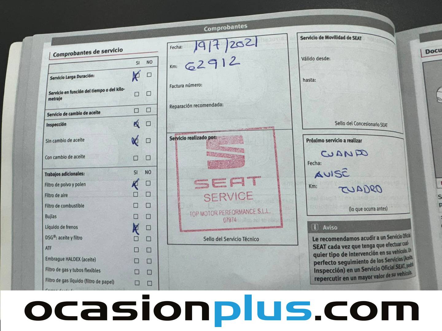 Foto del mantenimiento del Seat Ibiza Seat Ibiza 1.2 TSI Style (90 CV)