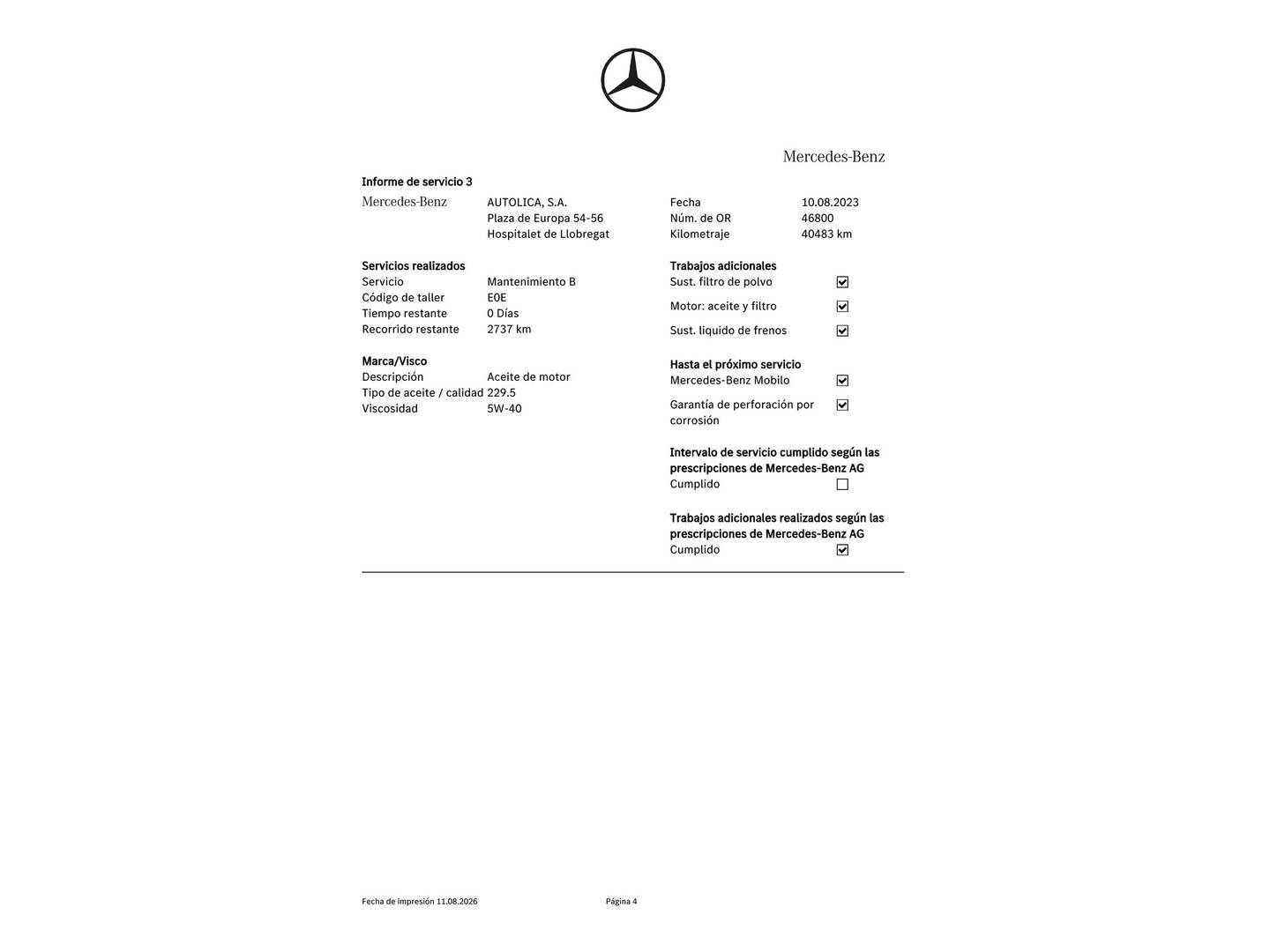 Foto del mantenimiento del Mercedes Clase C Mercedes Clase C C 200  (184 CV)
