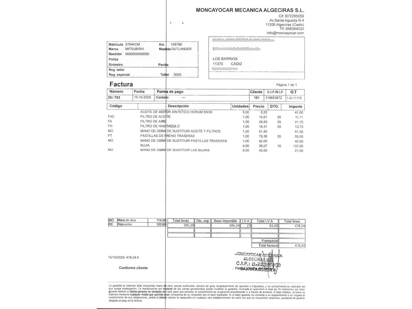 Foto del mantenimiento del Mitsubishi Outlander Mitsubishi Outlander 200 MPI Motion 2WD CVT (150 CV)