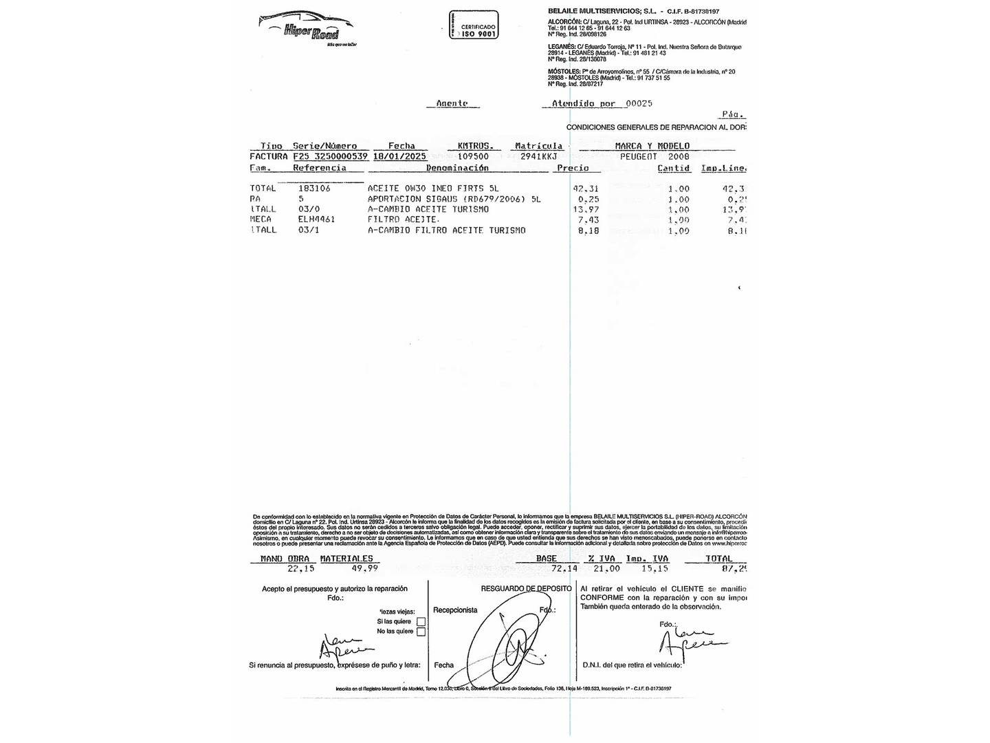 Foto del mantenimiento del Peugeot 2008 Peugeot 2008 BlueHDi 100 Allure (100 CV)