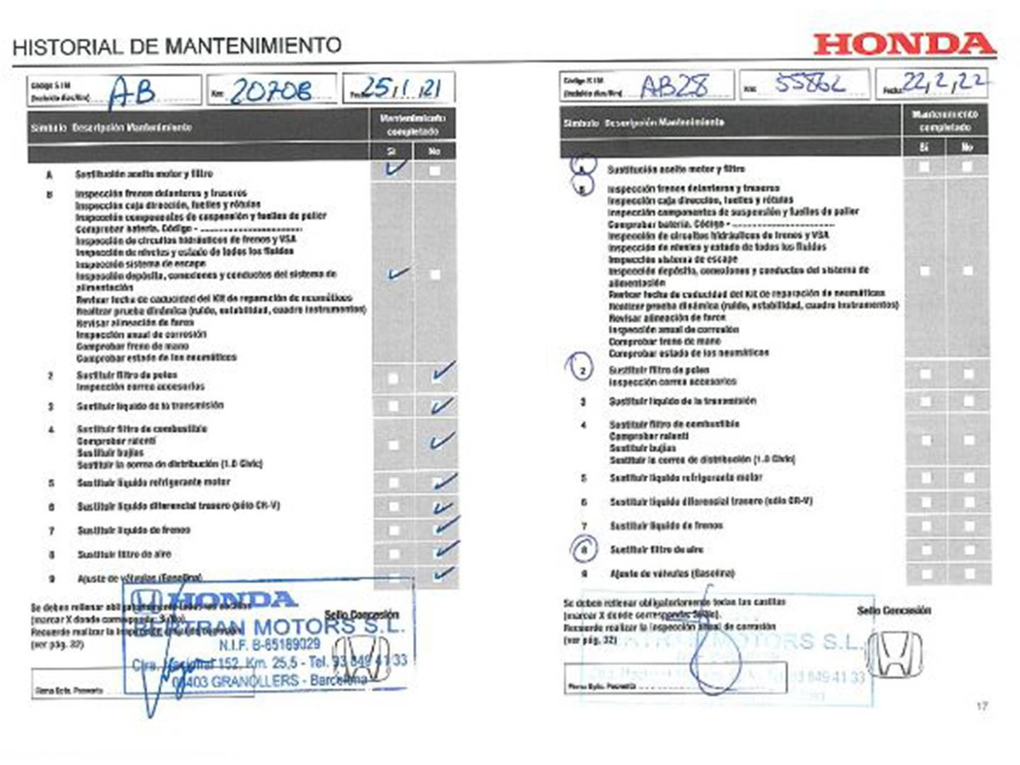 Foto del mantenimiento del Honda Civic Honda Civic 1.0 I-VTEC TURBO DYNAMIC NAV