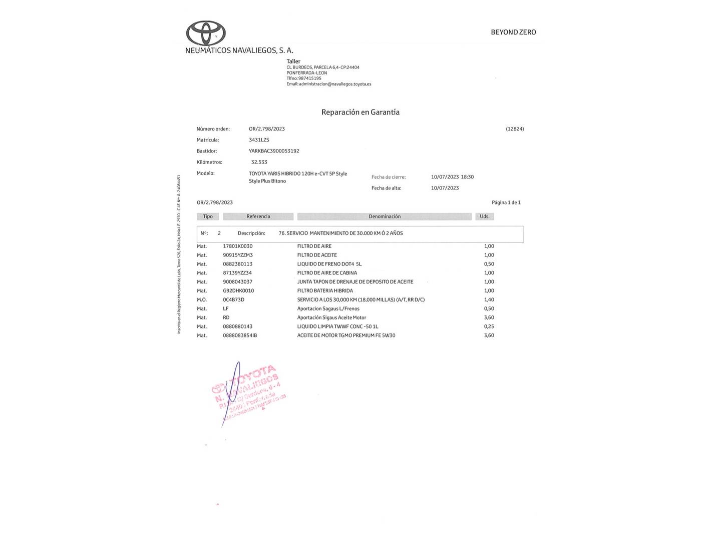 Foto del mantenimiento del Toyota Yaris Toyota Yaris 1.5 120H Style Plus (116 CV)