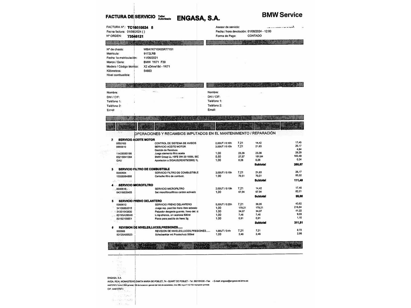 Foto del mantenimiento del BMW X2 BMW X2 xDrive18d (150 CV)