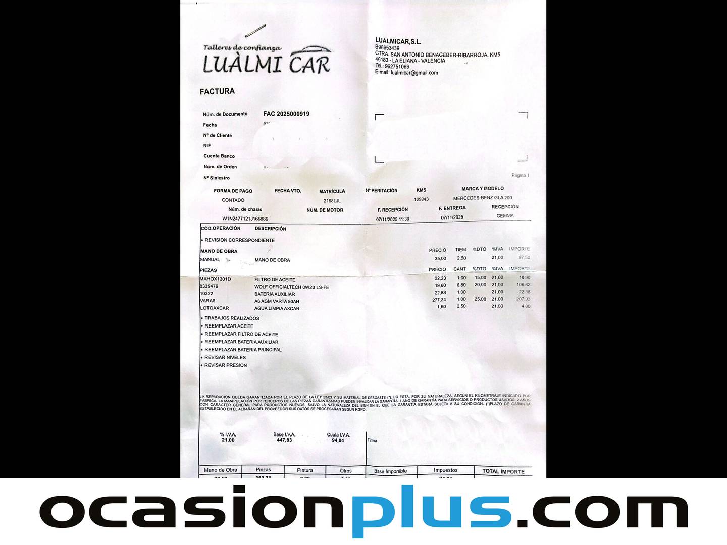 Foto del mantenimiento del Mercedes GLA Mercedes GLA 200 d (150 CV) PACK AMG