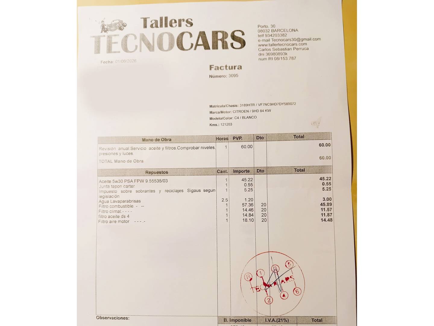 Foto del mantenimiento del Citroën C4 Citroën C4 1.6 e-HDI Collection (114 CV)